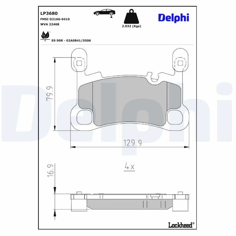 Image of DELPHI Brake pad set DELPHI LP3680