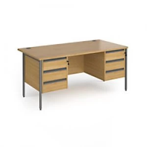 Image of Dams International Straight Desk with Oak Coloured MFC Top and Graphite H-Frame Legs and 2 x 3 Lockable Drawer Pedestals Contract 25 1600 x 800 x 725m
