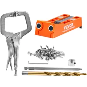 image of Pocket Hole Jig, 56 Pcs Mini Jig Pocket Hole System with 9' C-clamp, Step Drill, Wrench, Drill Stop Ring, Square Drive Bit, and Screws, for diy