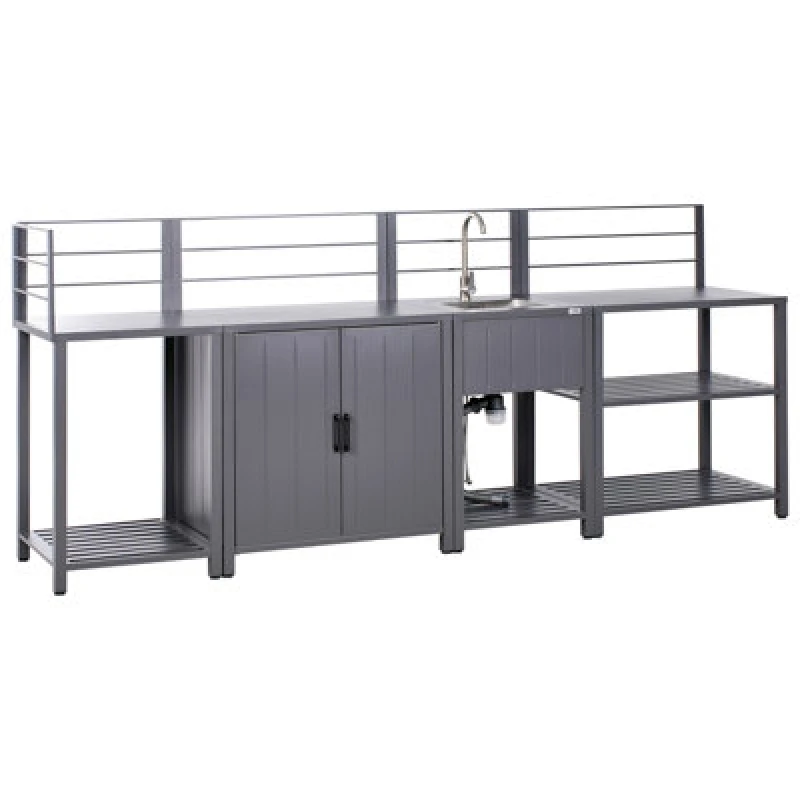Image of Beliani 4 Piece Outdoor Kitchen Set With Sink Viggiano Metal Grey
