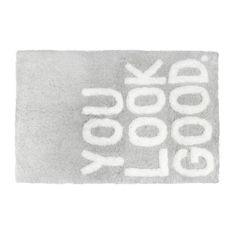 Image of Mooky Mats You Look Good Slogan Non-Slip Bath Mat Grey unisex