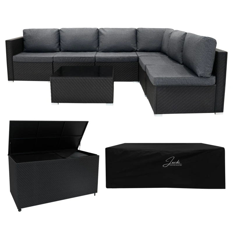 Image of Monstershop Rattan Modular 7 Piece Furniture Set & 996L Storage Box - Black Unisex