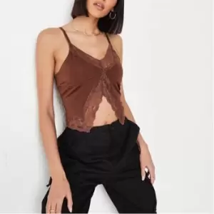 image of Missguided Lace Trim Split Cami Top - Brown