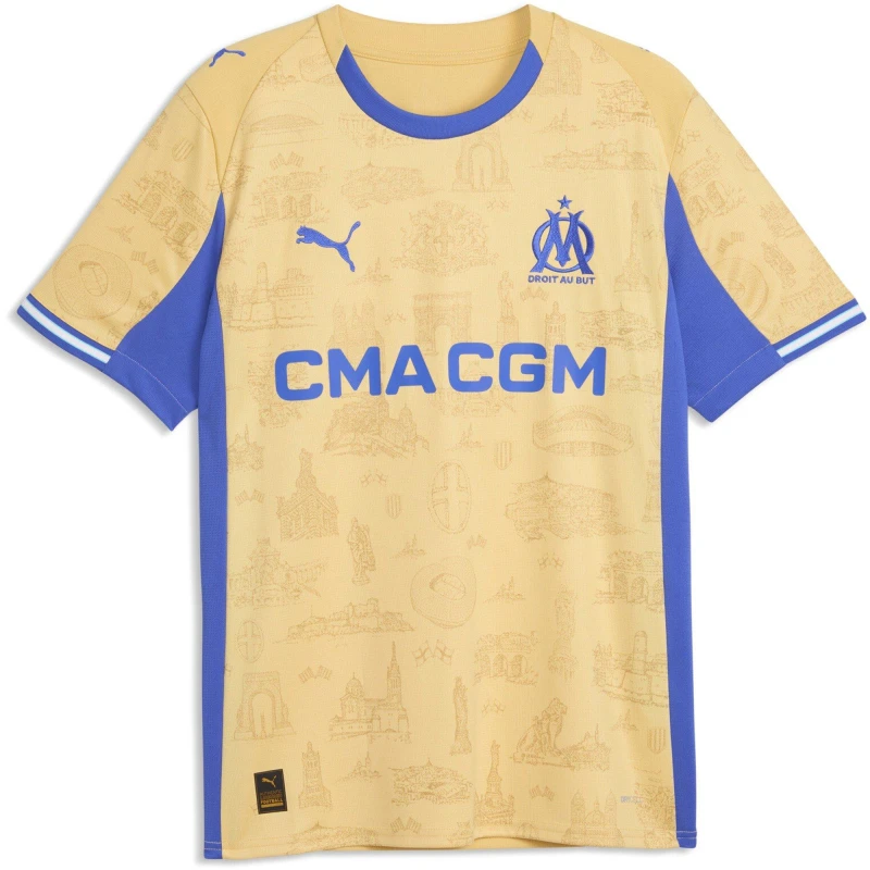 Image of Puma PUMA Olympique Marseille Fourth Shirt 25/26 Mens Gold/Royal Blue male S