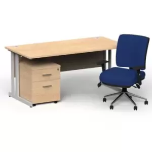 Image of Impulse 1800 x 800 Silver Cant Office Desk Maple + 2 Dr Mobile Ped & Chiro Med Back Blue W/Arms