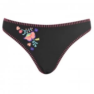 image of Figleaves Pacha Classic Embroidered Bikini Briefs - BLACK