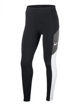 image of Nike Girls Heritage Colourblock TROPHY Leggings - Black/Grey, Size L+, Women