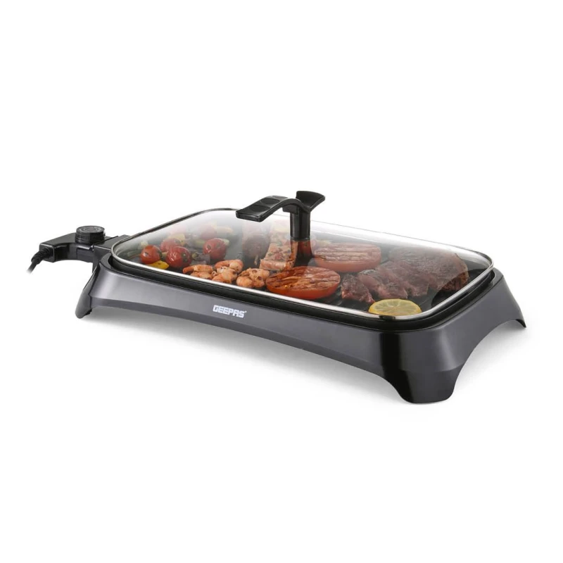 Image of Geepas 1600W Electric Barbecue Grill Hot Plate Smokeless Indoor BBQ Griddle Table top Black unisex