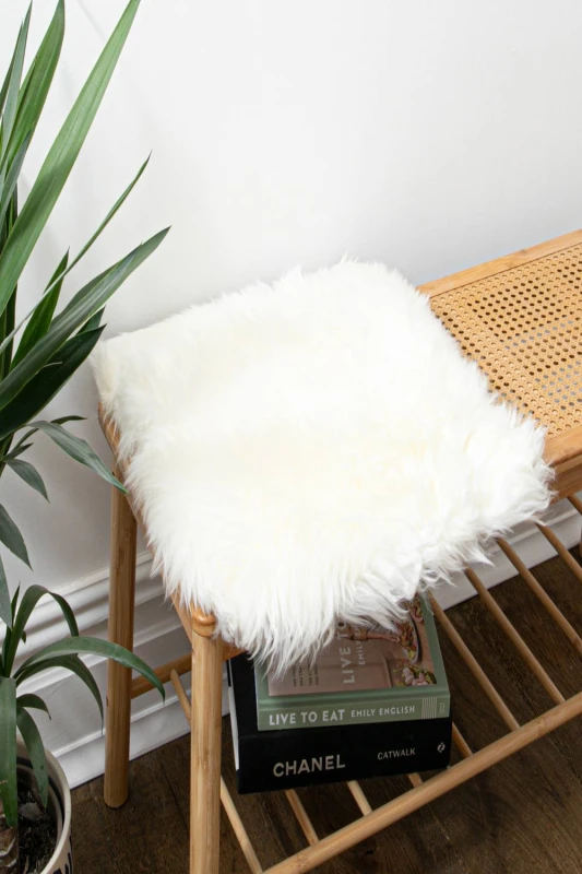 Image of Native Natural Sheepskin Chair Pad Square Ivory White in Natural Size: 40cm x 40cm Natural Unisex 40cm x 40 cm