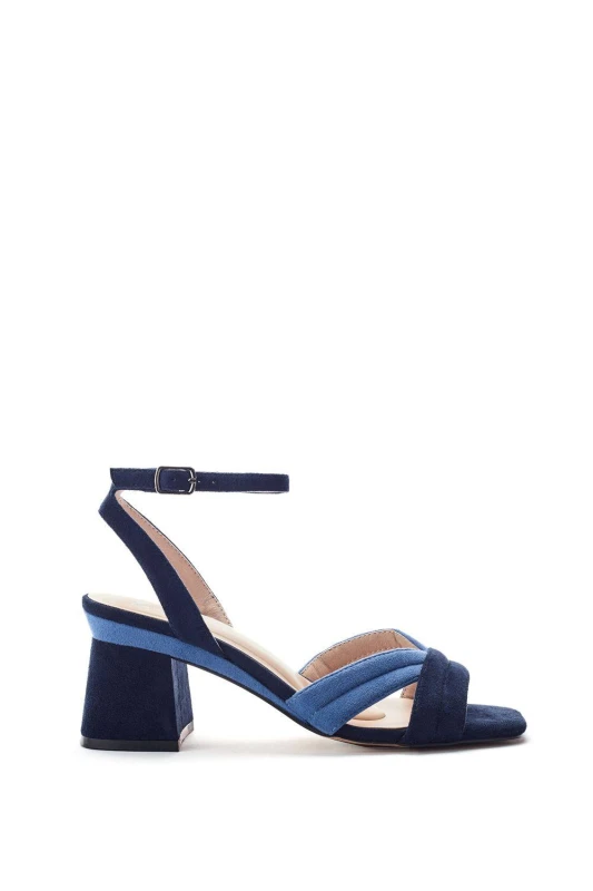 Image of Moda In Pelle Womens 'Madelia' Alcantara Heeled Sandals in Navy Size: 5 Navy Female 5