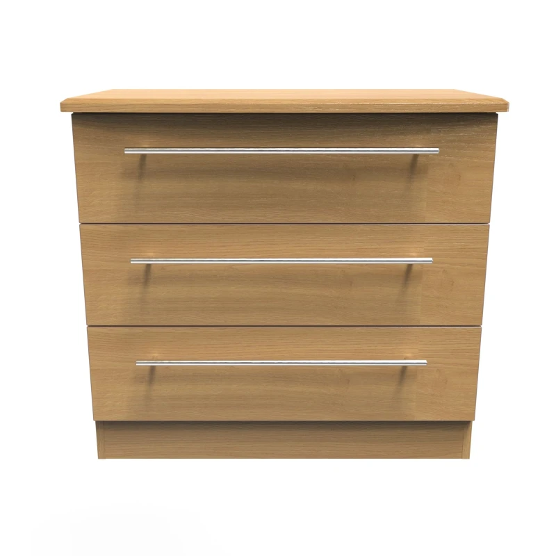 Image of Welcome Furniture Ready Assembled Edina 3 Drawer Chest - Oak, Brown SHE010O