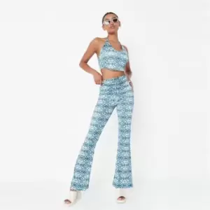 Missguided Snake Flare Trouser - Blue