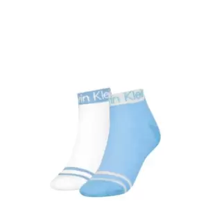Image of Calvin Klein Klein 2 Pack of Logo Quarter Socks Womens - Blue