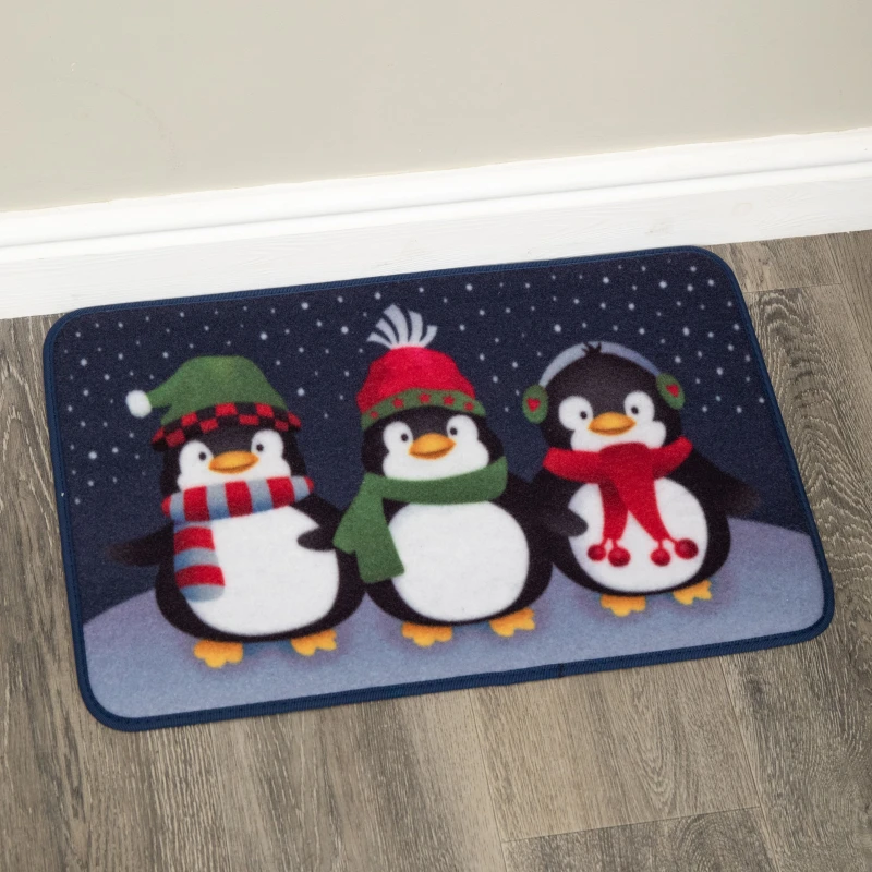 Image of Samuel Alexander 60Cm X 40Cm Frosty Penguins Fabric Christmas Doormat