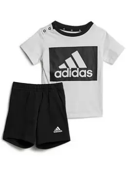 Image of adidas Infant Big Logo Short & T-Shirt Set - White/Black, Size 3-4 Years, Women