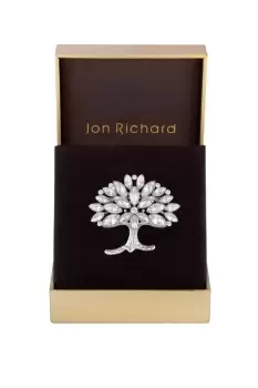 Image of Rhodium Plated Crystal Cubic Zirconia Tree Of Love Brooch - Gift Boxed