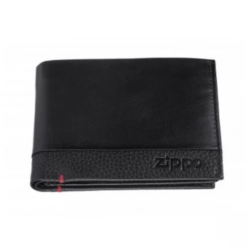 image of Zippo Black Nappa & Grained Leather Tri-Fold Wallet (12 x 9 x 2cm)