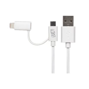 image of Maplin 2-in-1 USB-A to Lightning Connector & Micro USB Data Charge Cable 1m White