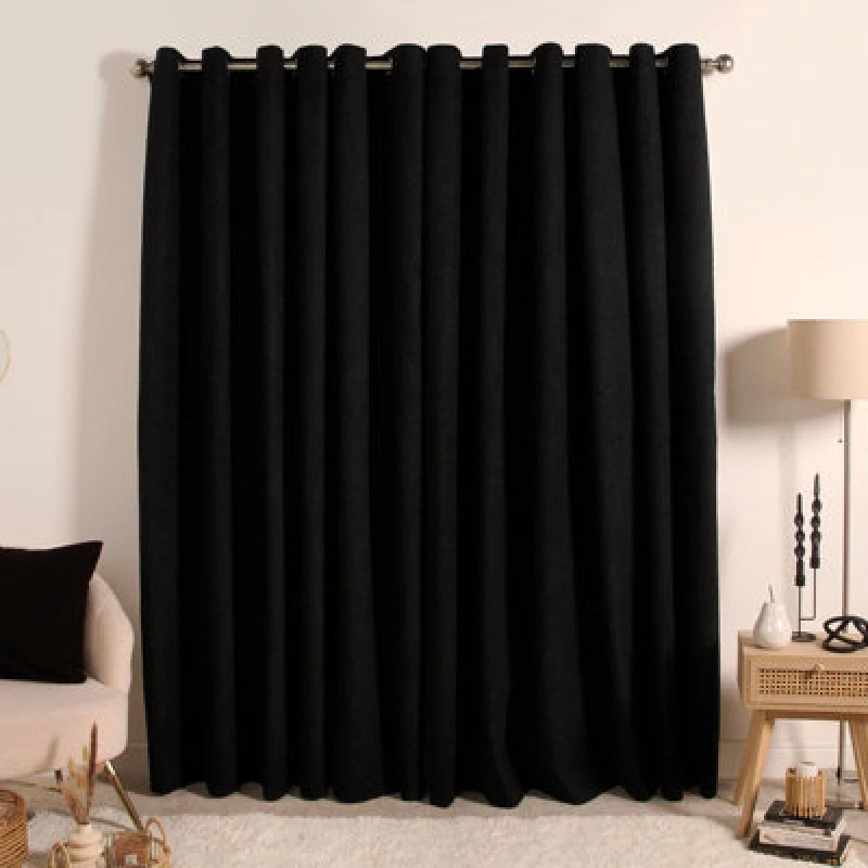 Image of OHS OHS Pair Of Boucle Curtains Eyelet Blackout Size: 167cm width x 183cm drop Black 167cm width x 183cm drop Unisex 5027434175598