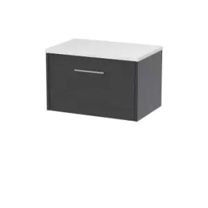 image of Hudson Reed Juno 600mm Wall Hung Single Drawer Vanity & Sparkling White Laminate Top - Graphite Grey