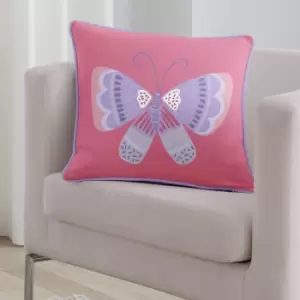 image of Bedlam - Flutterby Butterfly Print Piped Edge Filled Cushion, Pink, 43 x 43 Cm