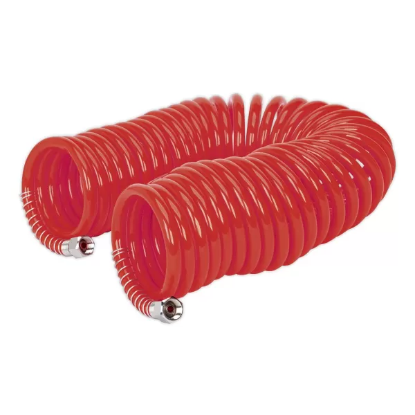 image of Genuine SEALEY AH10C/6 PU Coiled Air Hose 10mtr x &#216;6mm with 1/4BSP Unions