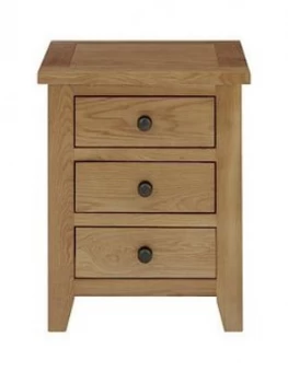 image of Julian Bowen Marlborough Ready Assembled 3 Drawer Solid Oak/Oak Veneer Bedside Cabinet