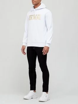 image of Versace Jeans Couture Gold Foil Logo Overhead Hoodie - White