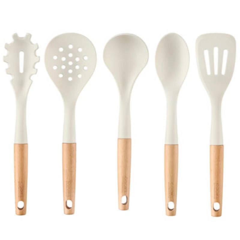 Image of Cooks Professional 5 Piece Silicone Utensil Set - Kitchen Cooking Spoons, Ladle & Spatula Tools - White