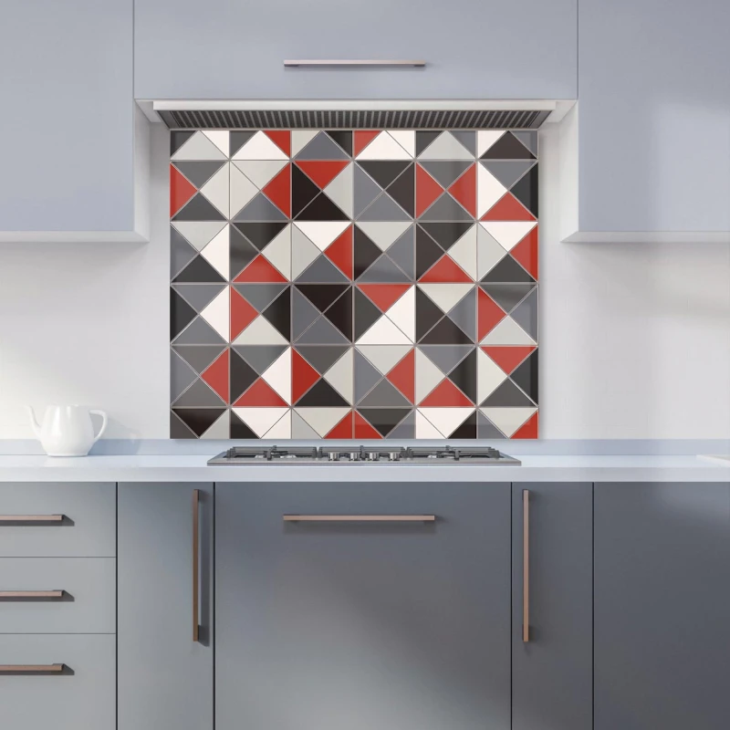 Image of Warren Reed - Designer Grey Red Triangle Geometric Kitchen Splashback Size: 600mm x 750mm Red Unisex 600mm x 750mm