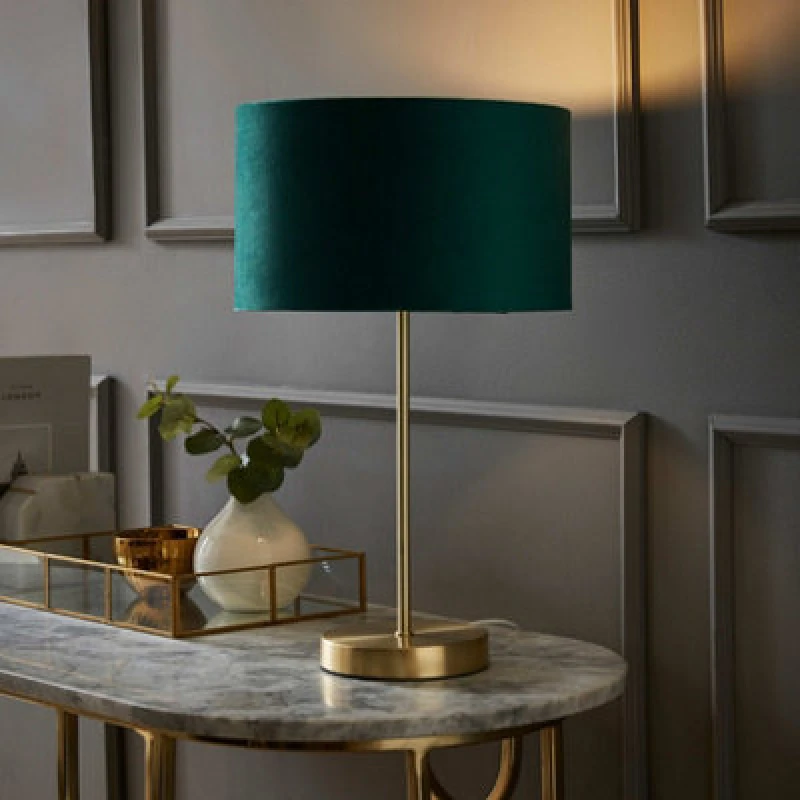 Image of ValueLights ValueLights Charlie Gold Stem Table Lamp Light with Velvet Shade in Bottle Green Size: 10" Bottle Green 10" Unisex 505940603