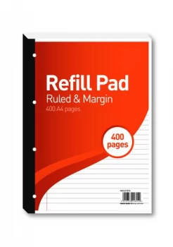 image of Hamelin 8mm RuledMargin Refill Pad A4 400 Sheet Pack of 5 400127670