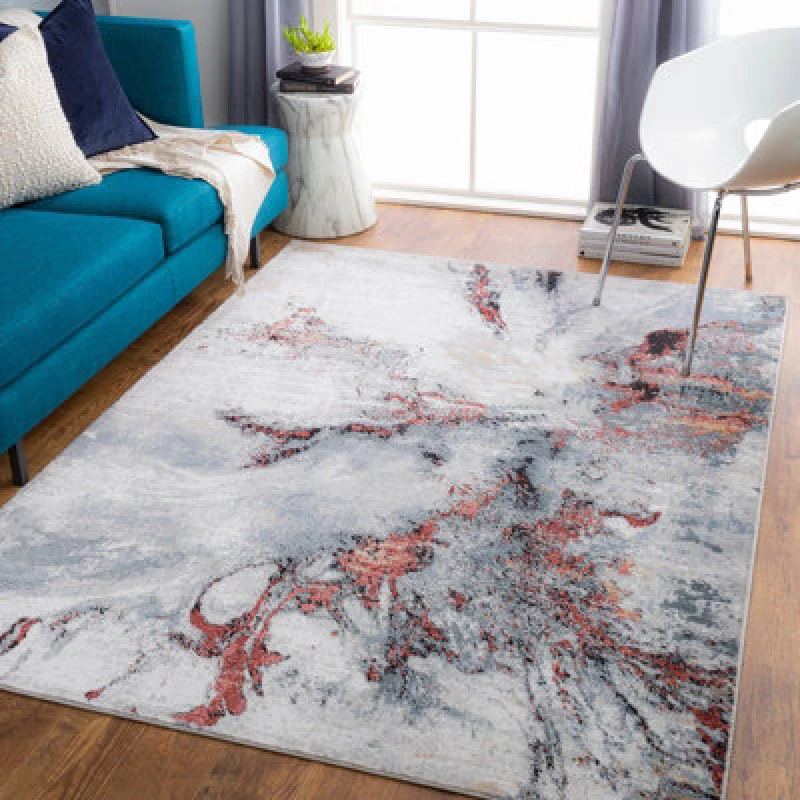 Image of Livabliss Abstract Modern Marble Medium Grey Emma Area Rug 160 X 220 Cm - Easy Care, Non Shedding, Ideal For Living Room & Bedroom