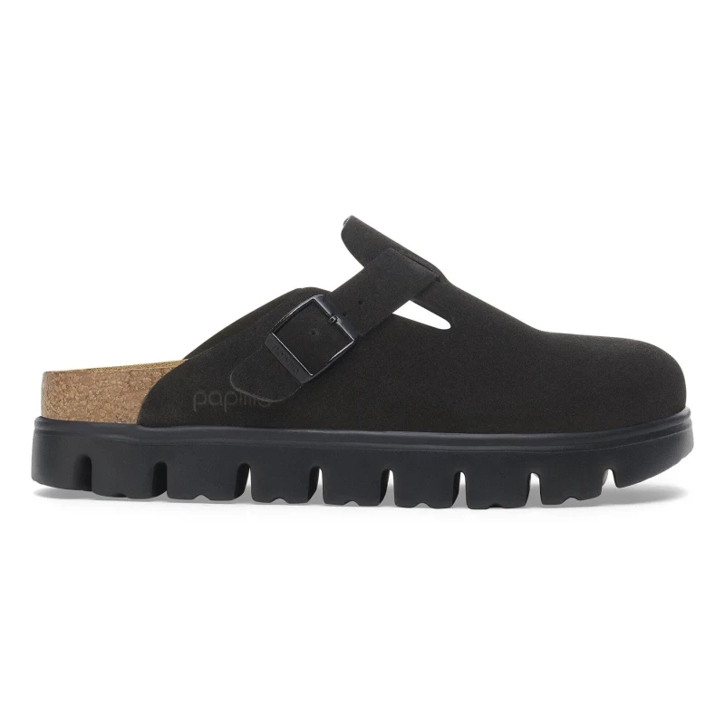 Image of Birkenstock Womens clogs Birkenstock Boston Chunky Suede Leather Noir Female 42 Etroit