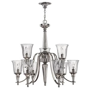 image of 9 Light Multi Arm Chandelier Sterling Finish, E14