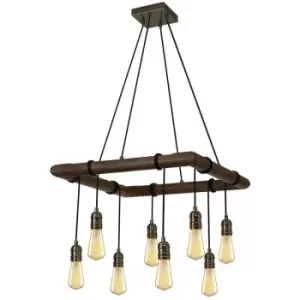 Image of Luminosalighting - Luminosa Hampton Square Ceiling Pendant, 8 Light E27, Medium Oak, Antique Brass
