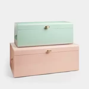 image of Btfy Set of 2 Mint Green & Pink Steel Trunks