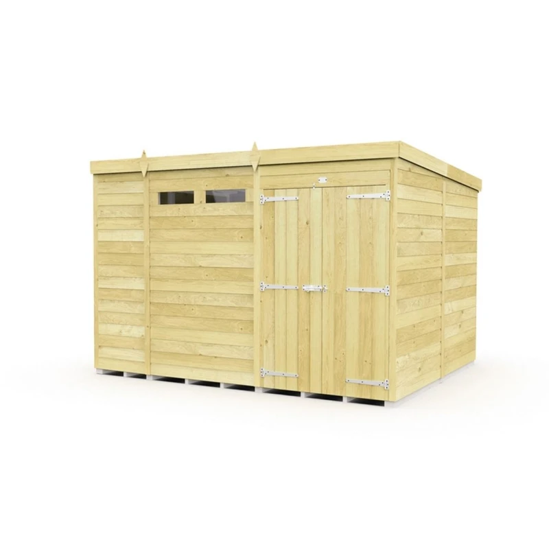 Image of Buttercup Farm 10 x 8 Feet Pent Security Shed - Double Door - L231 x W302 x H201cm in Brown Brown Unisex