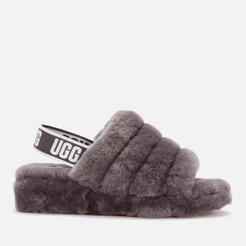 image of UGG Womens Fluff Yeah Slide Sheepskin Slippers - Charcoal - UK 7