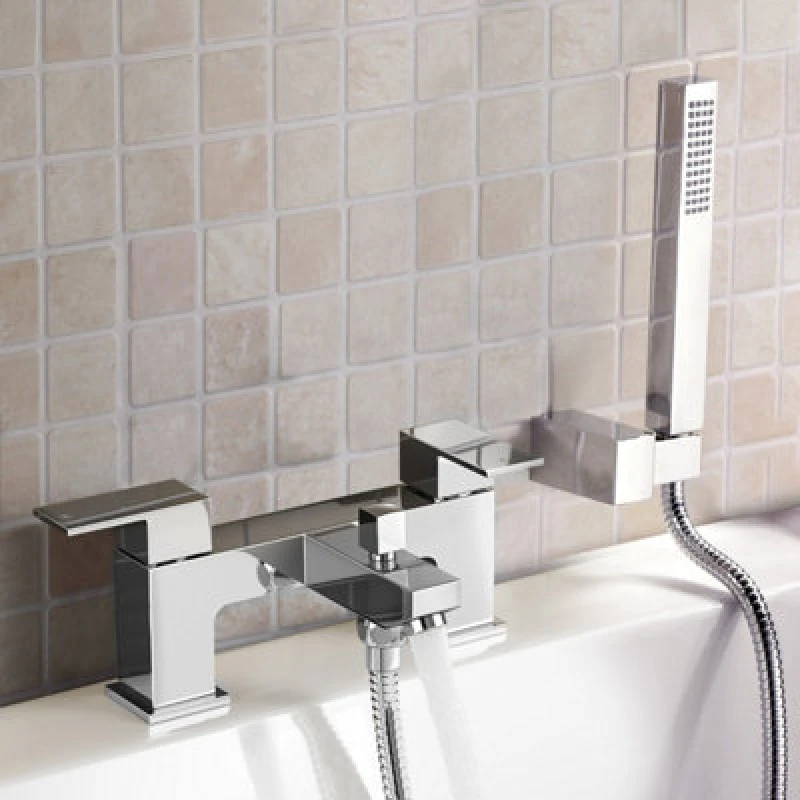 Image of Nes Home Aldo Bathroom Chrome Deck Mounted Solid Brass Bath Filler Tap & Shower Handset