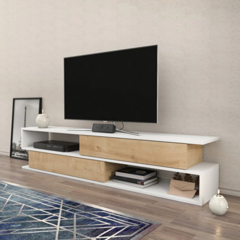 Image of Decorotika Cortez TV Stand TV Unit For Tv's Up To 72" White And Oak