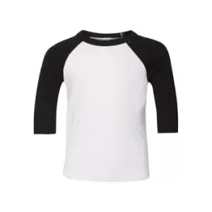 Image of Bella + Canvas Baby Toddler 3/4 Sleeve Baseball Tee (3 Years) (White/Navy)