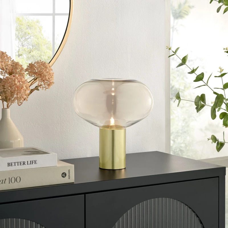 Image of FurnitureboxUK FurnitureboxUK Sarah Brass Metal and Glass Table Desk Lamp in Brown Brown One Size Unisex 5060661186395