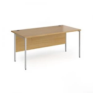 Image of Dams International Rectangular Straight Desk with Oak Coloured MFC Top and Silver H-Frame Legs Contract 25 1600 x 800 x 725mm