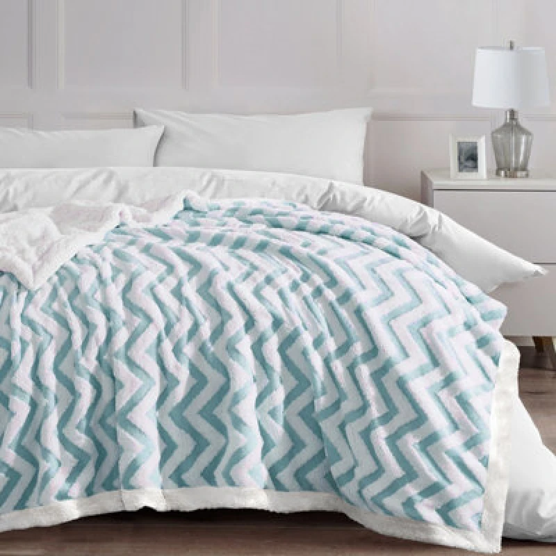 Image of Velosso Luxury Sherpa Backed Jacquard Thermal Blanket, Soft Fleece Throw With Textured Weave For Sofa, Bed - 100Cmx150Cm - Duck Egg