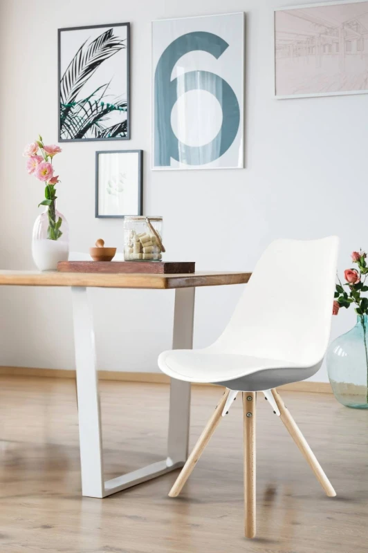 Image of Fusion Living Soho Plastic Dining Chair with Pyramid Light Wood Legs White