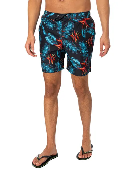 Image of Superdry Hawaiian Print 17 Swim Shorts Dark Navy Fire S