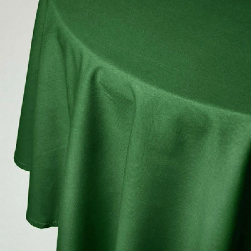 Image of Homescapes Cotton Round Tablecloth Plain Fabric Dining Table Cloth Dark Green, 178cm Round With Hem Stitch, Hypoallergenic