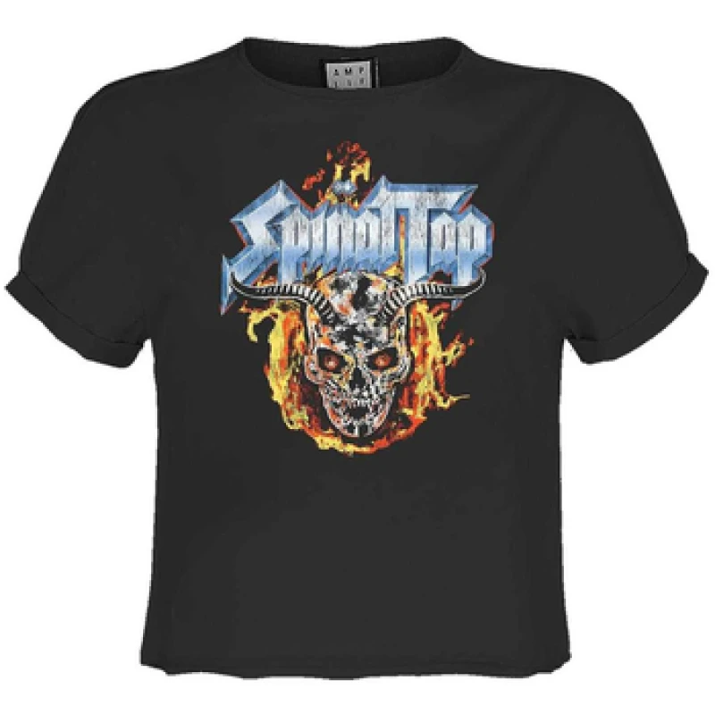 Image of Amplified Mens Skull & Flames Spinal Tap T-Shirt in Charcoal Size: XS Charcoal Male XS