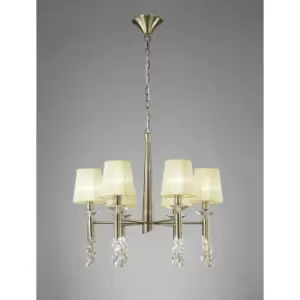 image of Tiffany pendant lamp 6+6 E14+G9 bulbs, antique brass with cream shades & transparent crystal